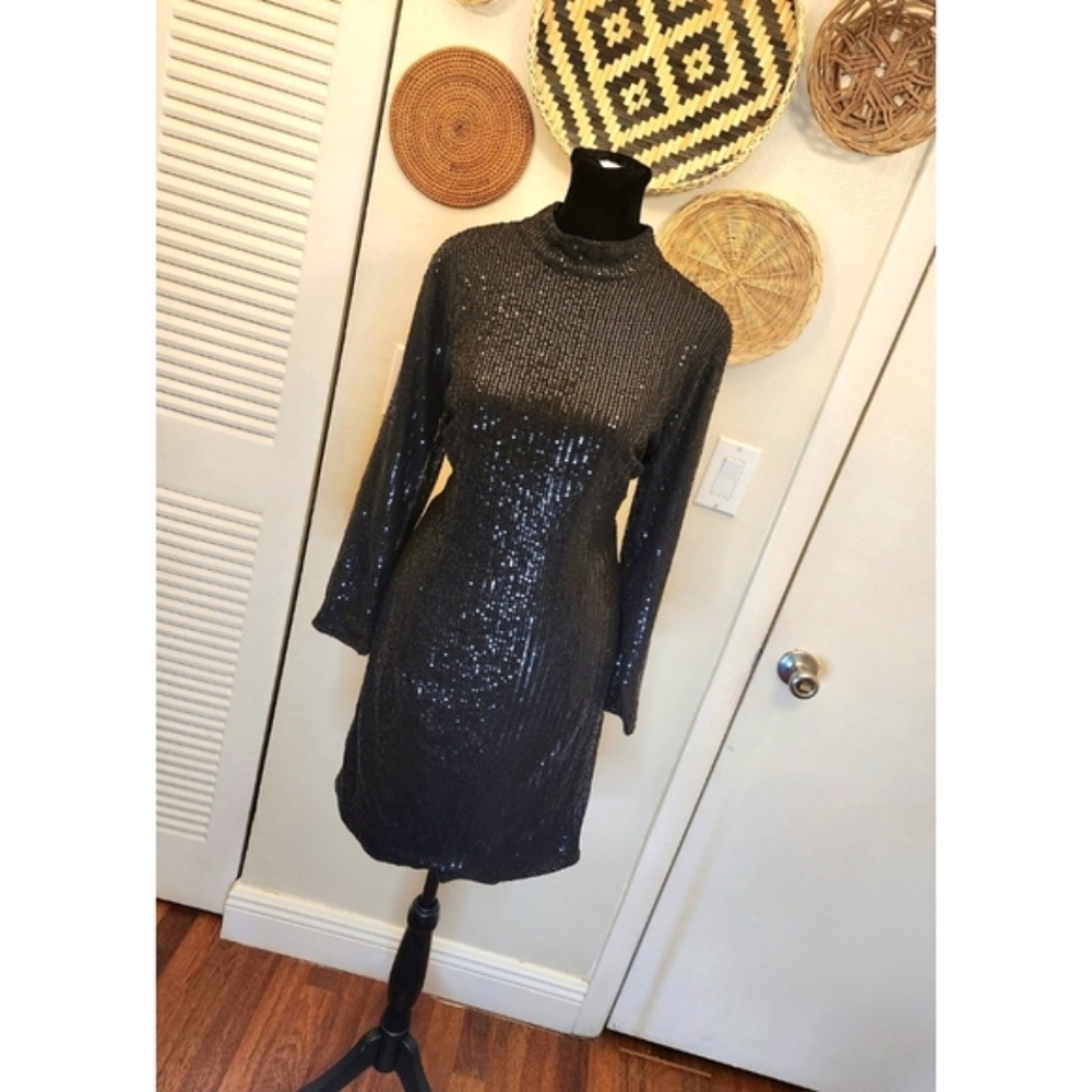 Elegant Black Sequin Mini Dress With Cut Out